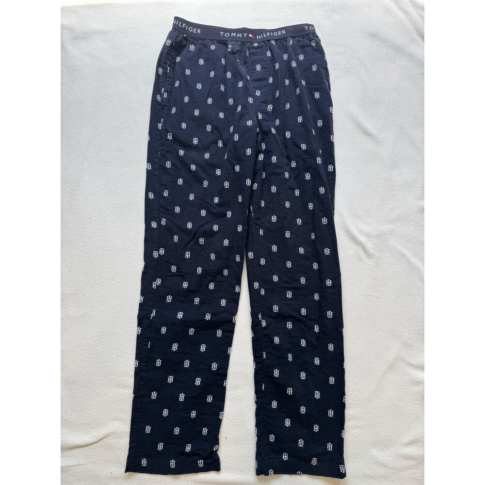 Tommy Hilfiger All Over Logo Pajama Pants Monogram Navy Blue Sz Small